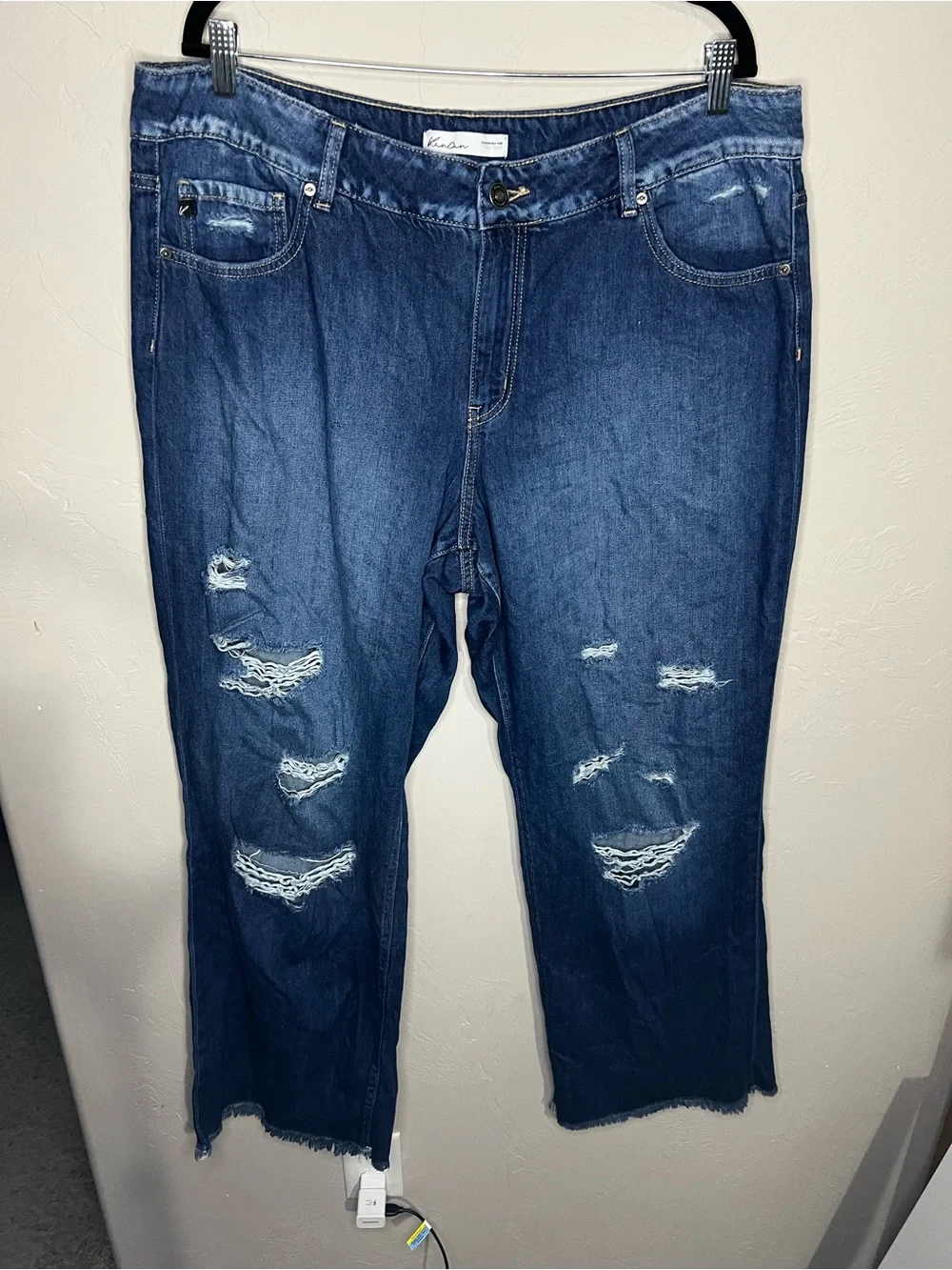 Kancan High Rise Distressed Raw Hem Wide Leg Plus Size Jeans